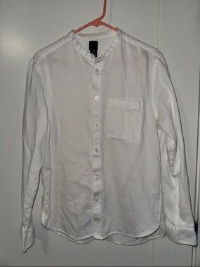 H&M White Band Collar Button-Down Shirt